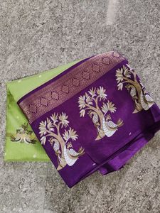 Green Saree with Peacock &amp; Tree Motif