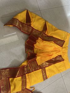 Bharatnatyam Yellow Lehenga Choli Red Border