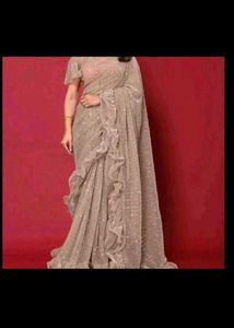 Elegant Sequined Ruffle pallu saree with stitched