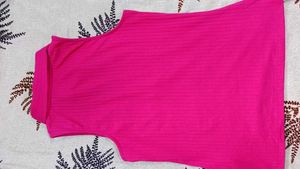Ribbed Pink Collared Zip-Up Top