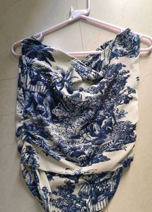 Blue &amp; White Printed Sleeveless Top
