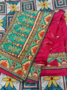 Vibrant Pink Embroidered Silk Saree
