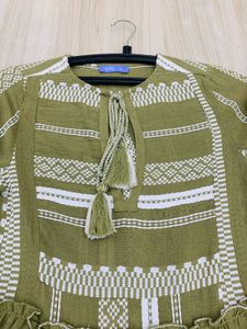 Chic Olive Green Embroidered Dress