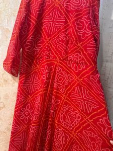 Heavy Red Bandhani Print Full Size Gown, Bust- 40