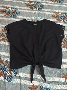 Black Tie-Front Top