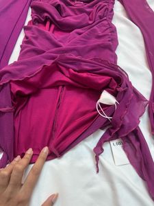 Purple Ruffle Meshy long Sleeve Mini Dress