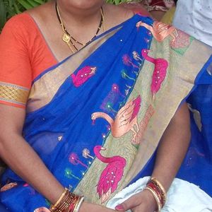 Dark Blue Embroidery Kundan Work Saree