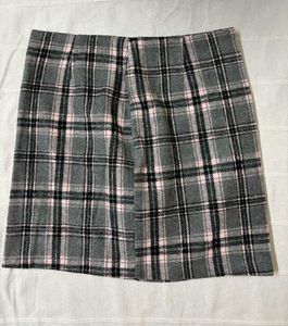 Grey Korean Plaid Mini Skirt