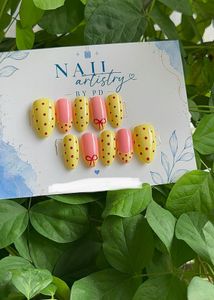 Sunny Bow Polka Dot Handmade Press-On Nails