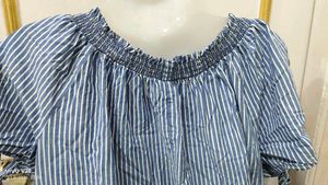 Blue Striped Off-Shoulder Dress