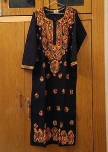 ADA Chicken Embroidered S Sized Black Kurti For Women