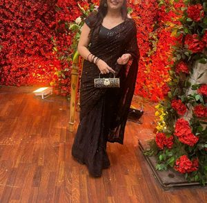 New black sequence saree with blouse piece