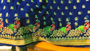 Exquisite Blue Saree with Peacock Embroidery