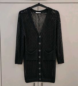 Chic Black Knit Long Cardigan