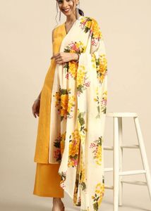 Elegant Yellow Kurta Set with Floral Dupatta