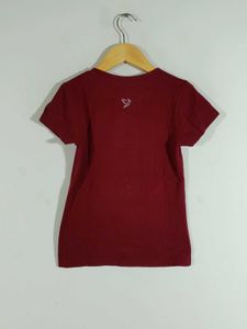 Maroon &amp; Black Shorts &amp; T-Shirt Set For Girl's