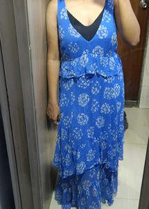 Blue Floral Tiered Maxi Dress