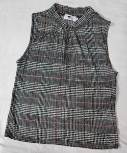 Plaid Mock Neck Sleeveless Top