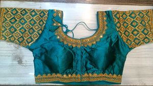 Teal &amp; Gold Embroidered Heavy Work Blouse