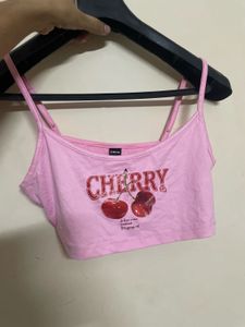 Pink Cherry Graphic Crop Top
