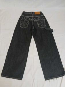 Vintage charcoal grey wide-leg jeans