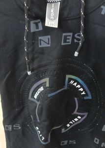 women's Black Graphic Print Hoodie T-Shirt