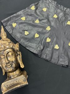 Brand Heart Embroidered Leather Skirt