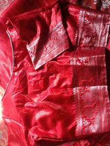 Vibrant Red Silk Saree with ready Blouse