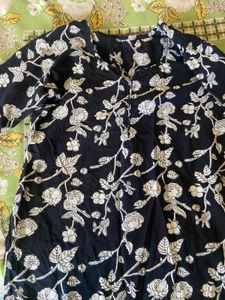 Black Floral Print Kurta