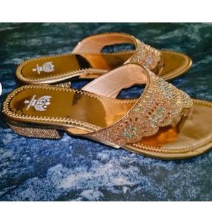 new Embellished Gold Flat Sandals