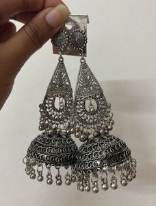 Oxidized Silver Jhumka Earrings