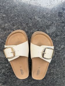 Stylish Cream Buckle Slides