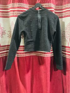 Textured Crew Neck Long Sleeve Top