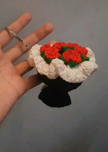 Crocheted Rose Bouquet Keychain