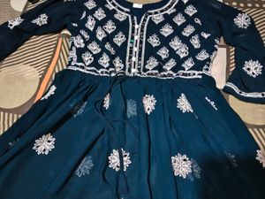 Embroidered Teal Kurta mirror work