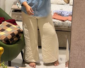 Beige Wide Leg Linen Pants