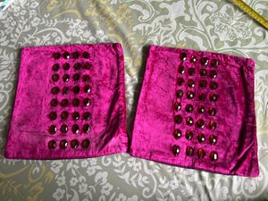 Hot Pink stoned Velvet Cushion Covers (Set of 2)