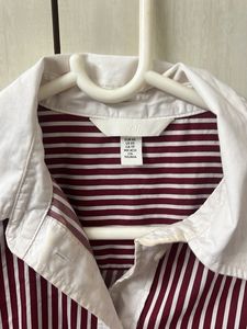 Maroon Striped Cropped Shirt