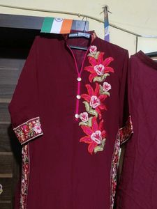 Maroon Embroidered Kurta Set