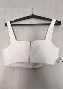 White Cropped Top with Zipper Detail