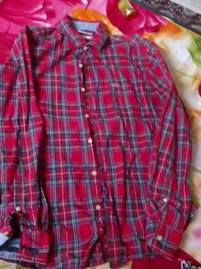 Red Plaid Button-Down Shirt