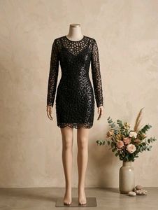 Elegant Black Sequin Lace Dress