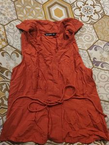 Orange Sleeveless Top with Tie Detail