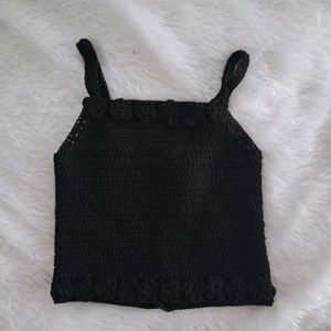 Black Crochet Crop Top