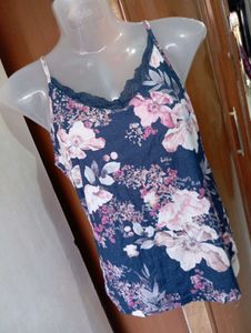 Floral Print Camisole with Lace Trim