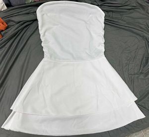 Chic White Strapless Layered Mini Dress