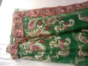 Green &amp; Red Embroidered Saree