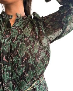 Boho Floral Print Pleated Top