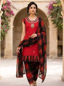 Stunning Red Embroidered  Suit Set without dupatta