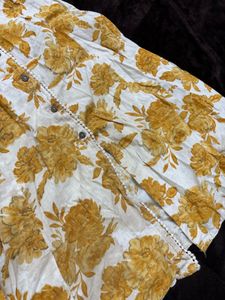 Prited A Line Kurta in Off White and Mustard